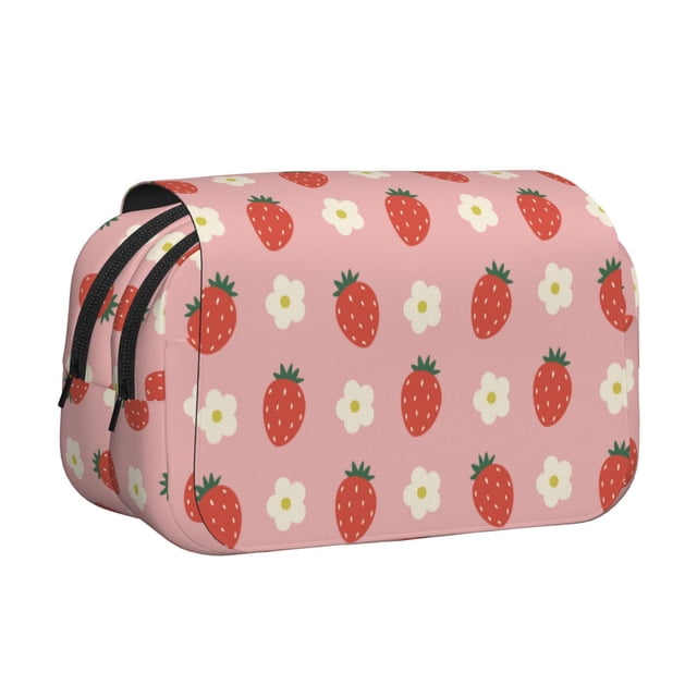 Disketp Strawberry Estuche de Lápices de Doble Capa con Tapa Abatible y Cremallera, Organizador Escolar para Adolescentes y Adultos