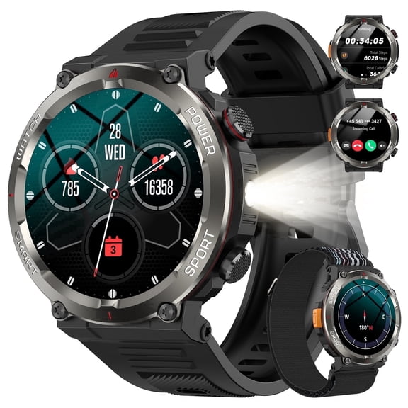 IOWODO Military Smart Watch for Men Women(Answer/Make Calls), Smartwatch Fits for iPhone Android,1.45" HD Fitness Tracker with 100 Sports Modes, IP68 Waterproof Watch for Gifts, Black