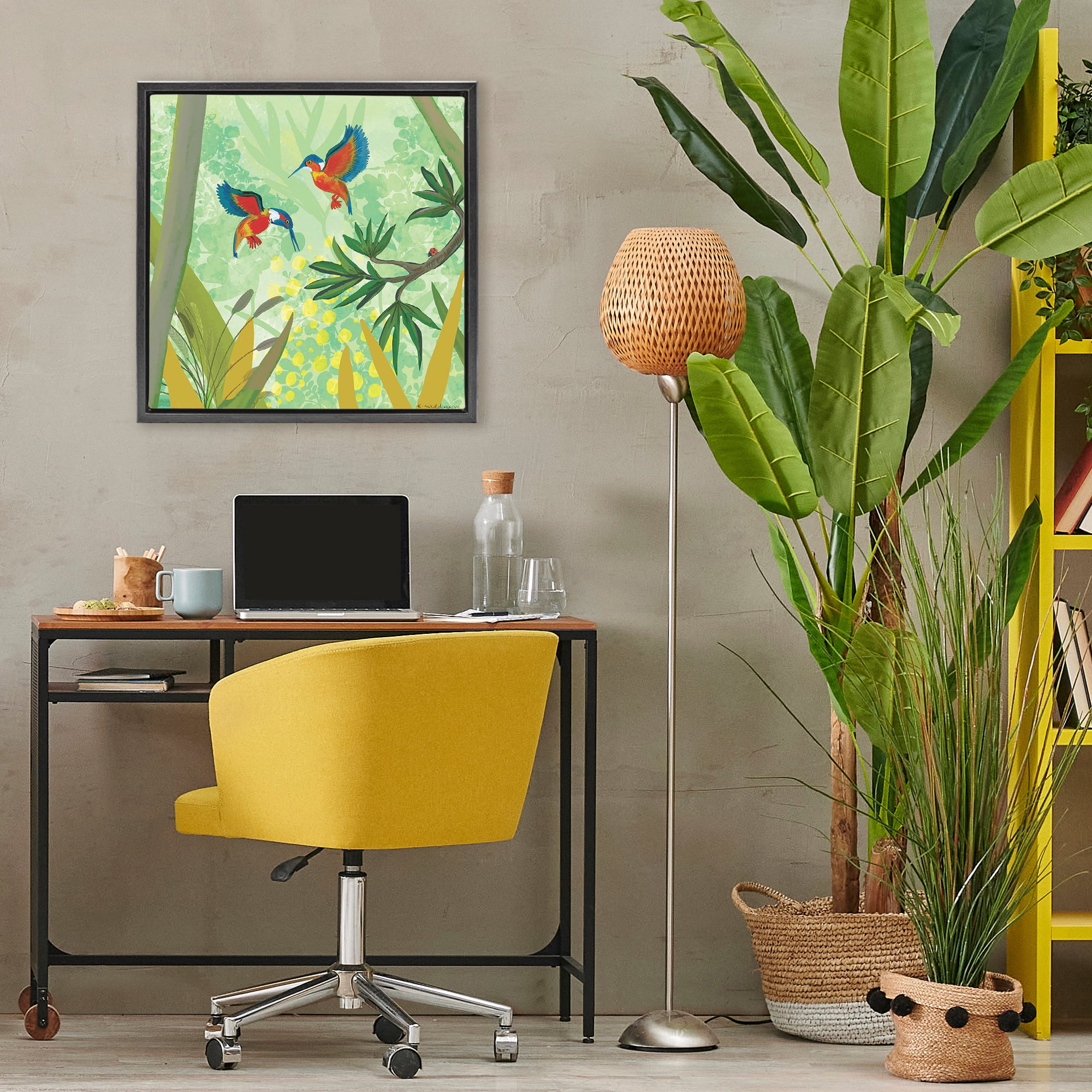 Stupell Industries Kingfishers in Jungle Branches Black Framed Floater Canvas Wall Art, design by Kay Widdowson