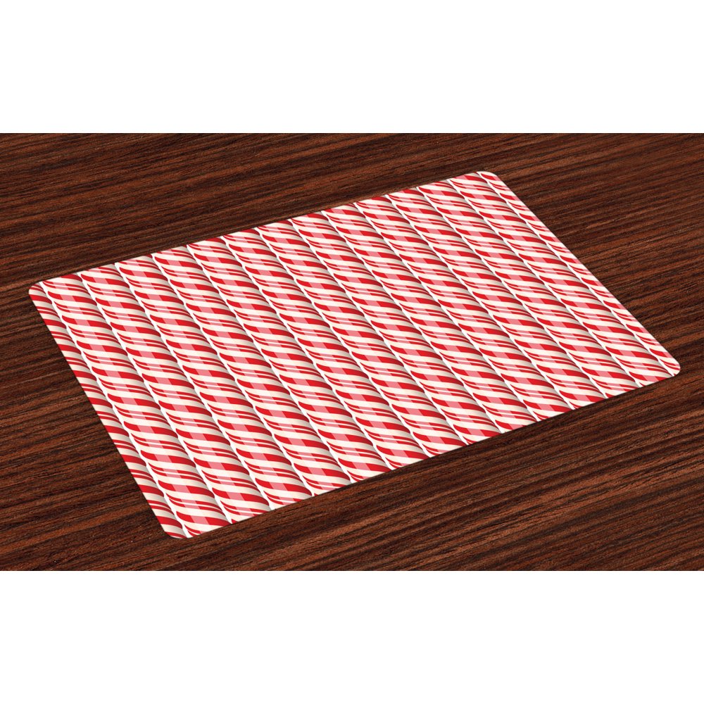 Candy Cane Placemats Set of 4 Red Christmas Candies Pattern with