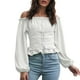 thumbnail image 1 of Camisa de mujer con hombros descubiertos y mangas largas con cordones en la cintura, 1 of 7