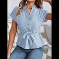 thumbnail image 4 of Blusas de Mujer con Botones, Blusas Casuales de Verano, Camisas Elegantes de para el Trabajo, Azul L, 4 of 8