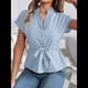 thumbnail image 4 of Blusas de Mujer con Botones, Blusas Casuales de Verano, Camisas Elegantes de para el Trabajo, Azul , Talla M, 4 of 8