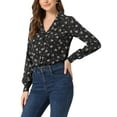 thumbnail image 4 of INSPIRE CHIC Women's 1950s Vintage Long Sleeve Printed Button Down Tops L Black Floral, 4 of 5