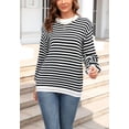 thumbnail image 4 of Horizontal Striped Knitted Round Collar Sweater Long Sleeve for Women Black Large, 4 of 5