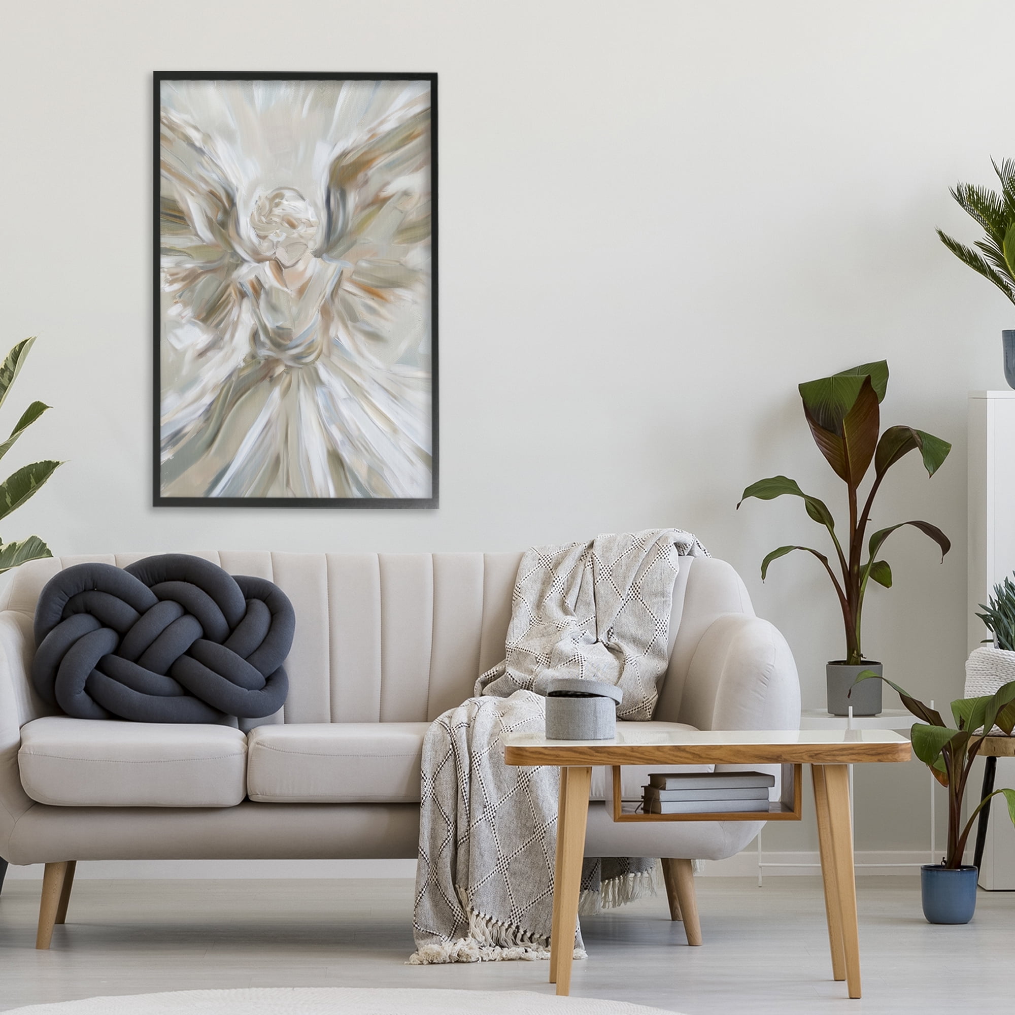 Stupell Industries Serene Angel with Flowing Wings Black Framed Giclee Art, design by Petal Prints Design