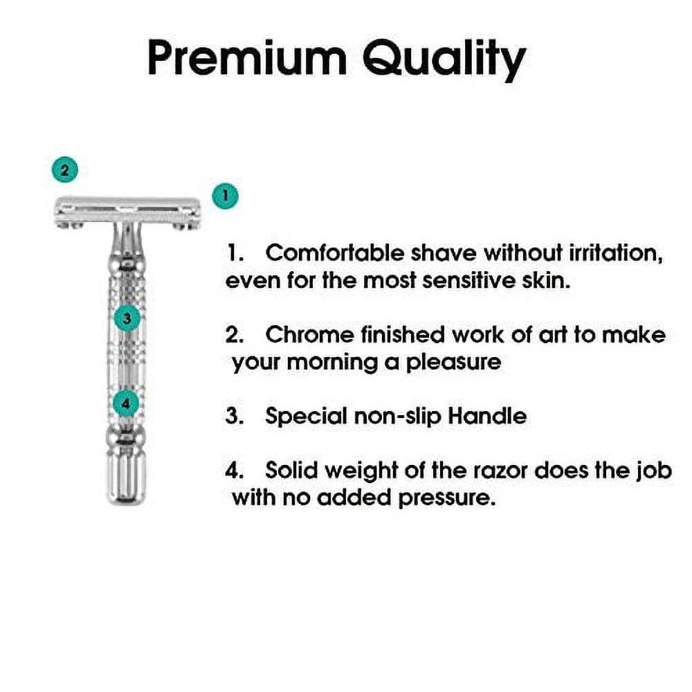 Bigfoot Shaves I Butterfly Open Double Edge Single Blade Safety Razor Kit I Classic Razor I Smooth Shave Without Razor Burns I Excellent Gift Idea I Includes Travel Case, Mirror & Blades I Silver