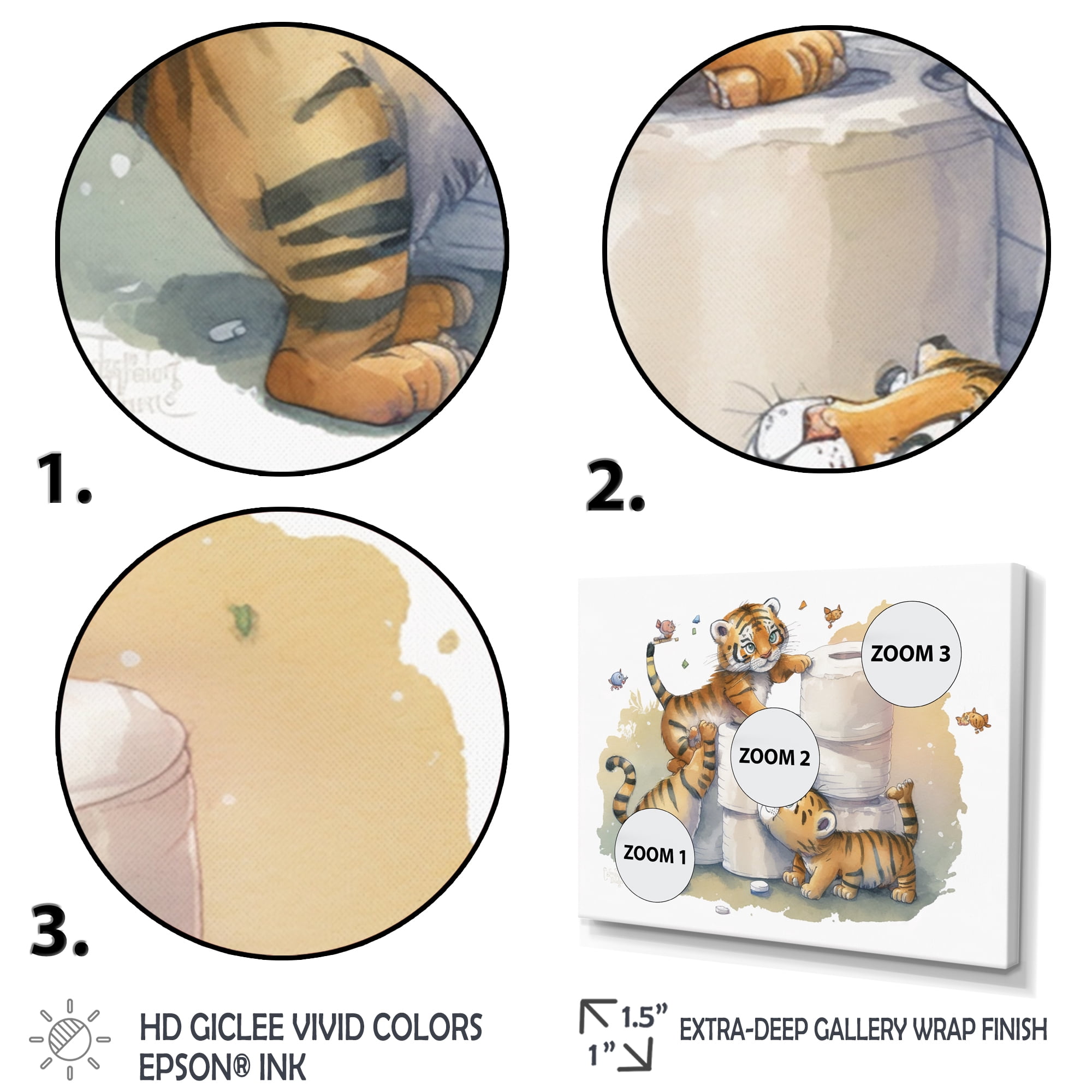 Designart Tigers Building A Tower Of Toilet Paper Canvas Wall Art