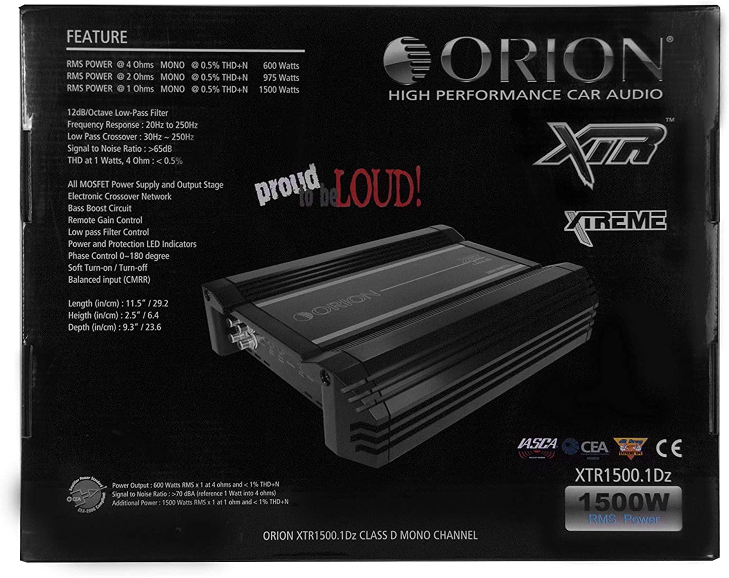 Orion XTR1500.1DZ 1-CH Monoblock 1500 Watts RMS Class-D Car Audio Amplifier