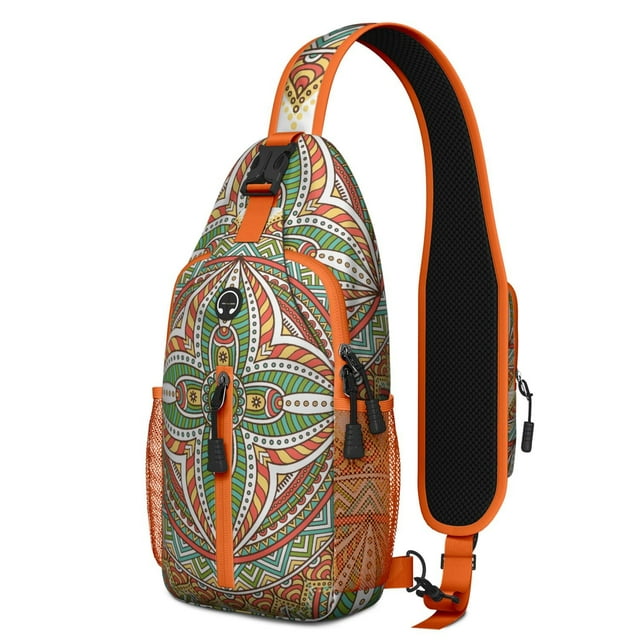 Fusion Mandala Sling Backpack with Artistic Boho Pattern, Lightweight Durable Crossbody Daypack, Adjustable Strap, Multiple Compartments for Travel and Outdoor Use