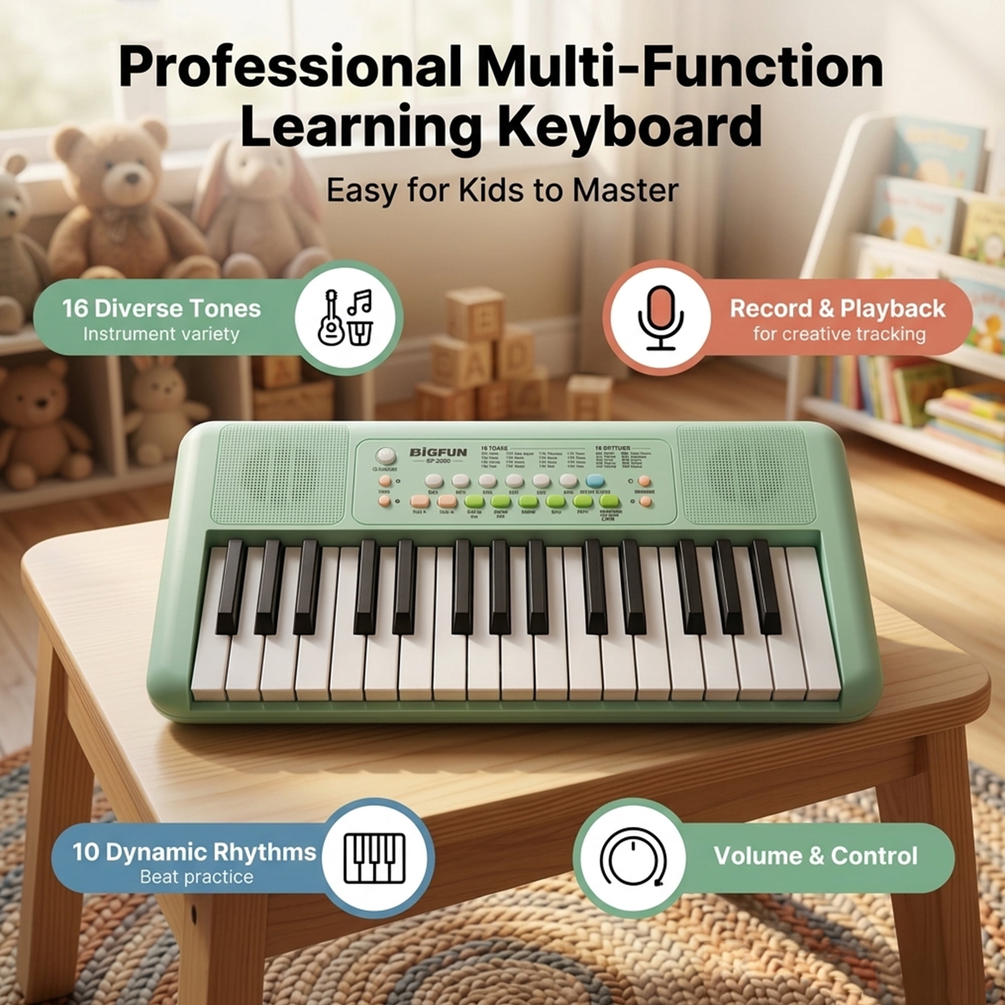 Fosoundpro 32-Keys Piano Keyboard, Portable Electric Piano for Toddler, Music Educational Instrument Toy Gifts for 3-7 Years Old Boys Girls