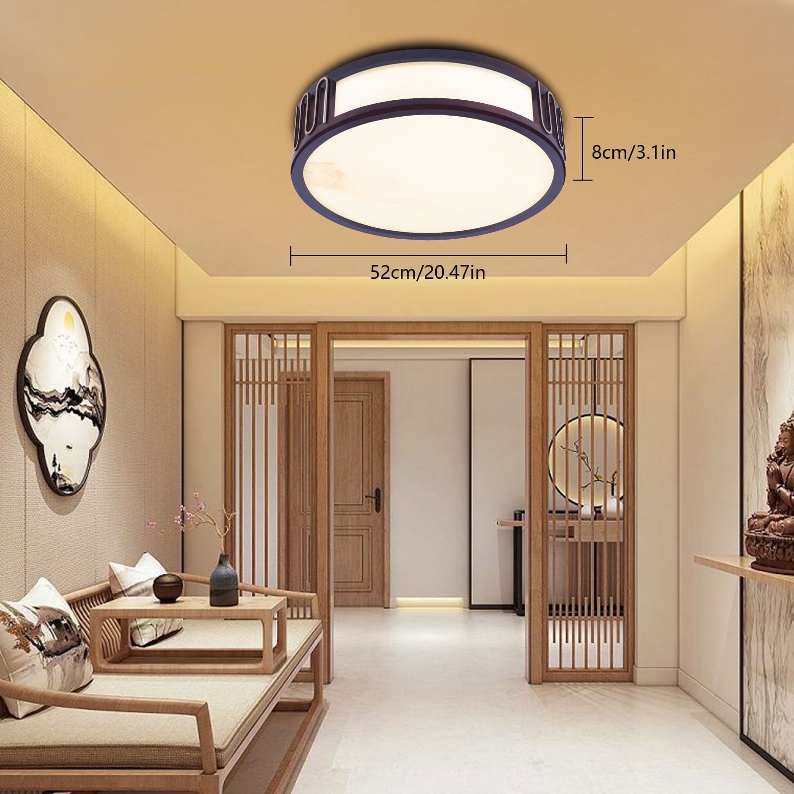Ceiling Light Minimalist Wood Flush Mount Ceiling Light Fixture w/ Lampshade W/o Bulb for Living Rooms