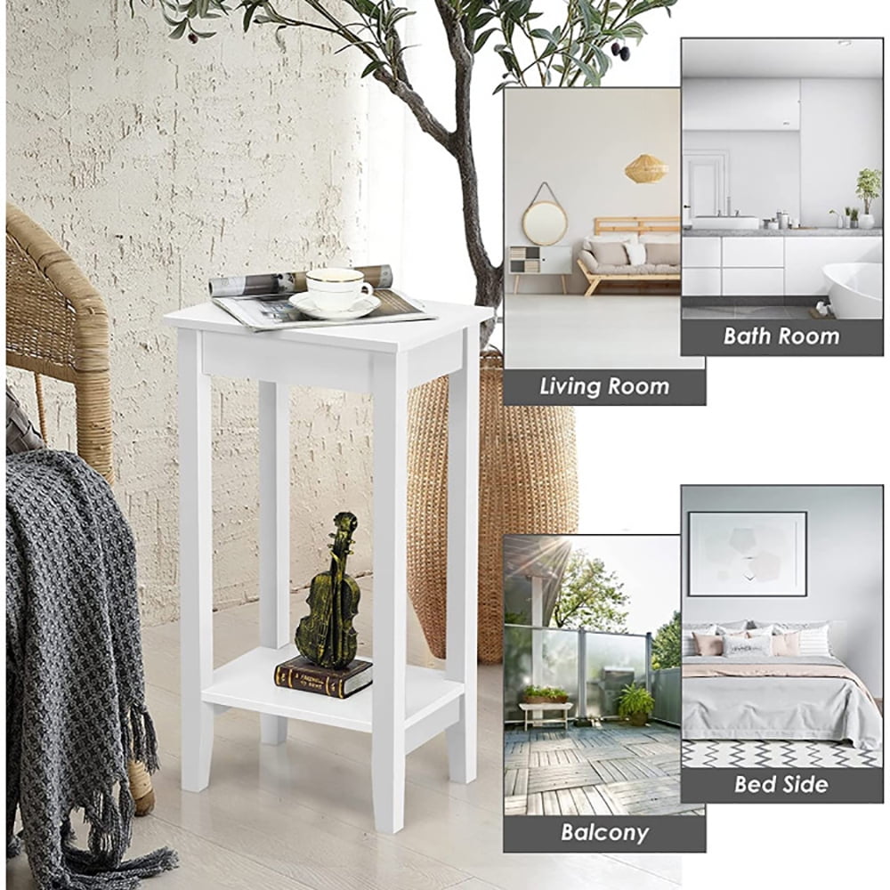 Finihen End Table, Set of 2 Versatile 2-Tier End Table with Storage Shelf, Sofa Side Table, Bed Side Table, for Living Room, Bedroom, White Finihen End Table, Set of 2 Versatile 2-Tier End Table with Storage Shelf, Sofa Side Table, Bed Side Table, for Living Room, Bedroom, White