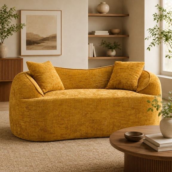 Jivora 66.93" Curved Sofa, Modern 2 Person Loveseat Couch with Pillows, Living Room Bedroom
