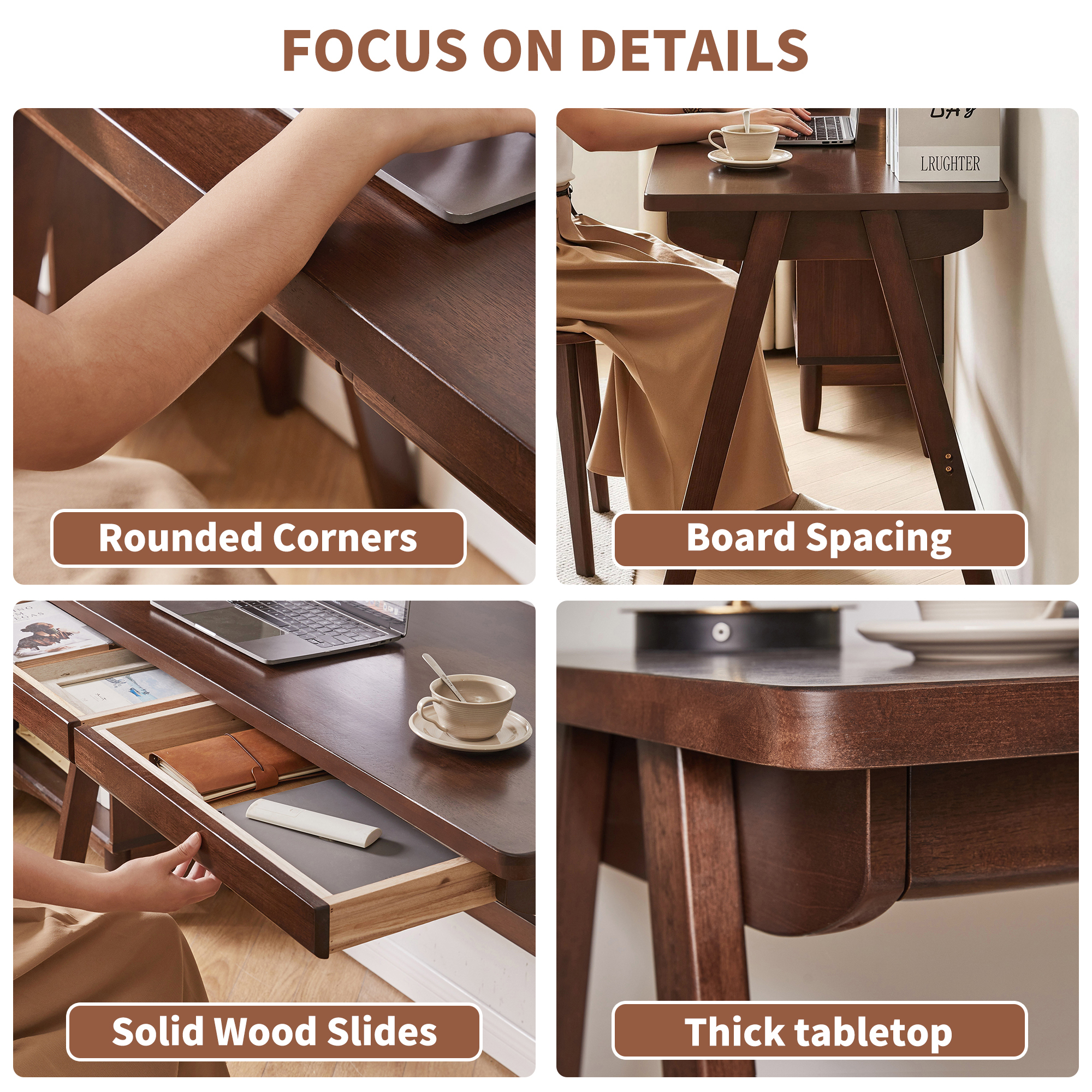 Leumius 39"W Retro Computer Desk with Drawer,Wood Writing Desk Office Study Desk PC Table for Small Spaces,Office