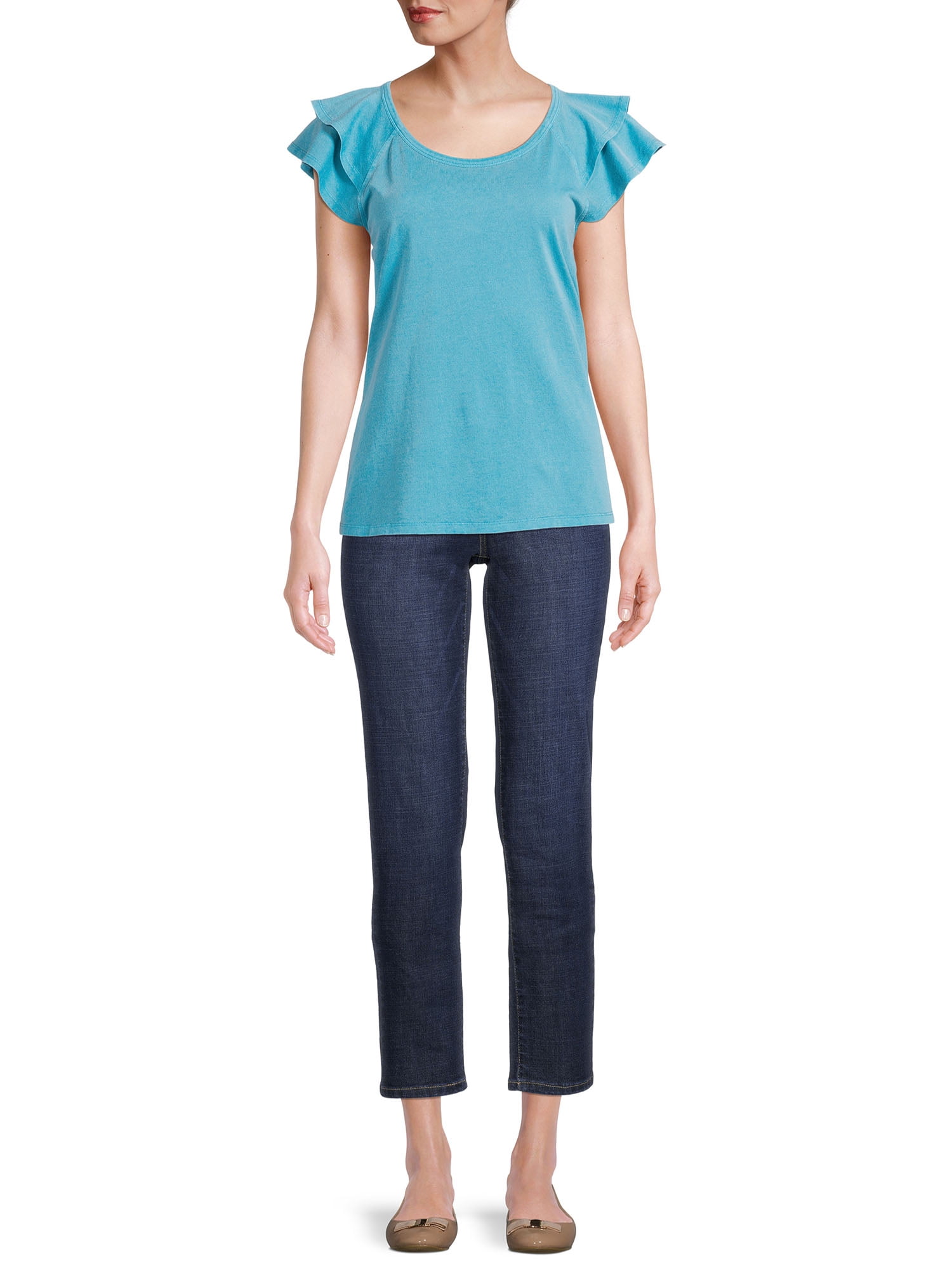 Time and Tru Women's Flutter Sleeve T-Shirt