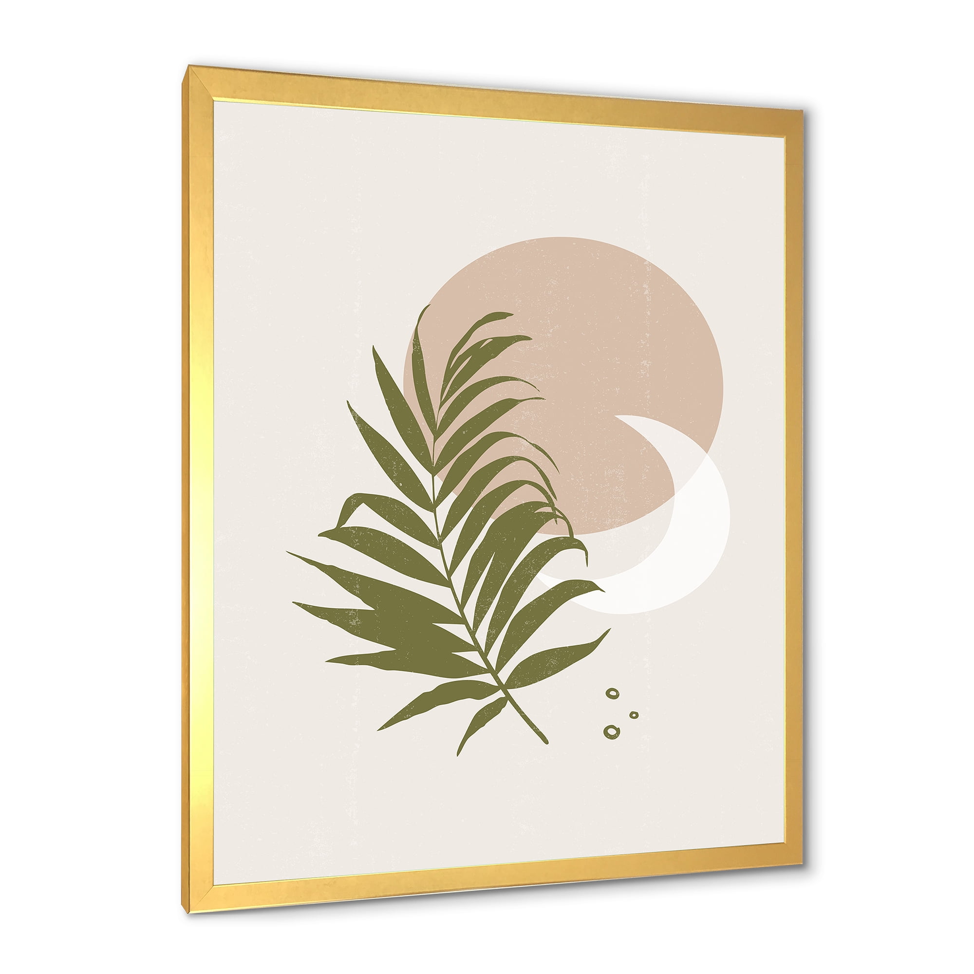 Designart 'Abstract Moon and Sun With Green Leaf II' Modern Framed Art Print