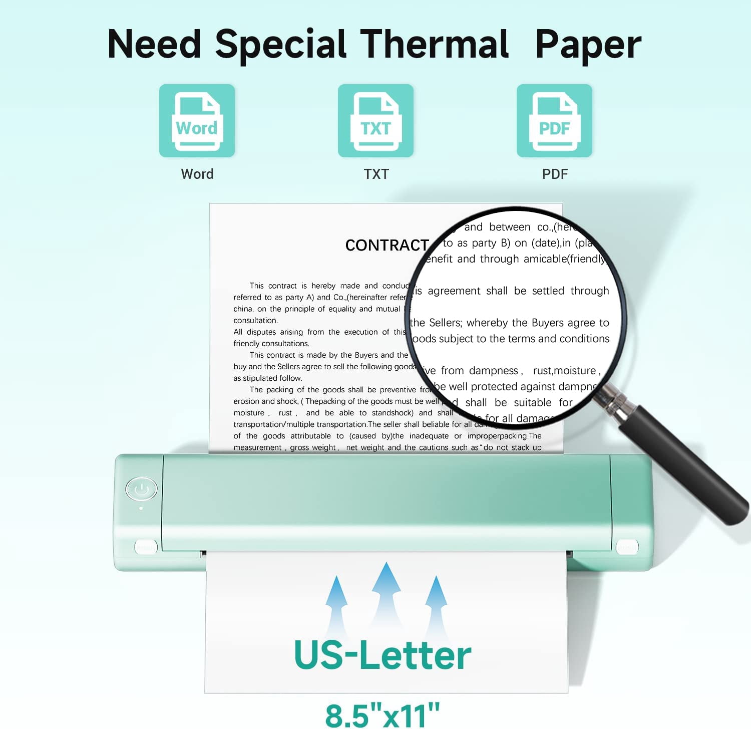 Phomemo M08F Portable Printer Wireless Thermal Printer for Travel, Support 8.5" X 11" Thermal Paper, Bluetooth Inkless Printer Compatible with Android iOS Phone & Laptop（Green）