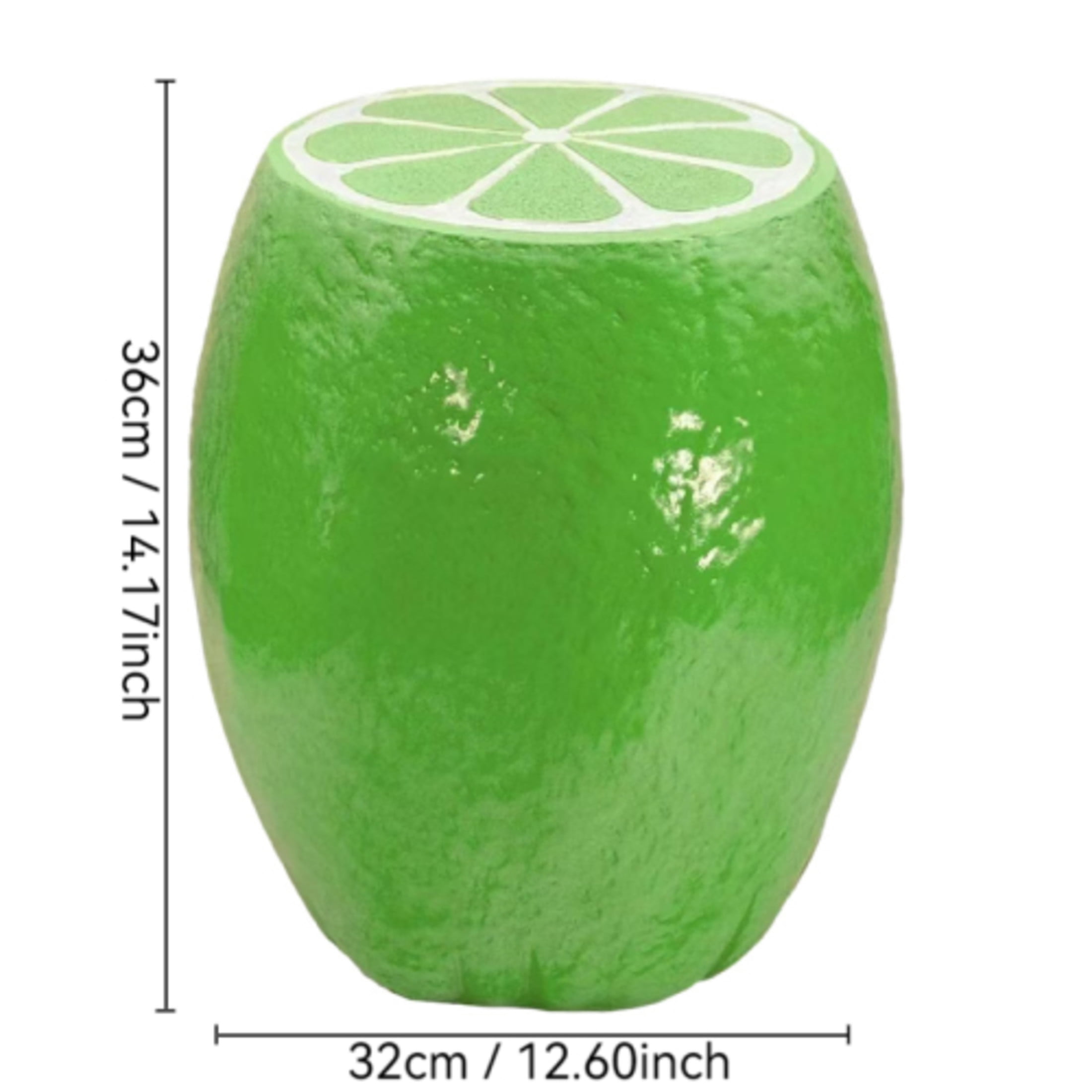 Noble House Lime Fruit Stool, Cute Fairy Decorative Statue, Outdoor Creative Figurine Seat for Patio, Garden, Green