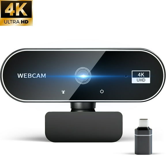 RONY 4K Webcam with 2 Microphones for Laptop, Autofocus Webcam with Noise-cancelling, Conference Streaming PC USB Webcam, Black