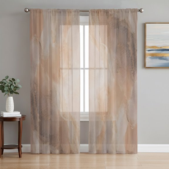 Watercolor Orange Grey Sheer Curtains 72 Inch Length 2 Panels Set, Abstract Marble Minimalist Modern Voile Window Treatment Rod Pocket Curtains Sheers for Bedroom/Living Room/Kitchen 52"x72"x2