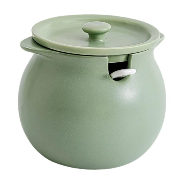 Recipiente de Cocina Perfecl Tarro de Manteca de Cerdo con Tapa y Cuchara Cerámica Verde
