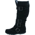 thumbnail image 2 of Womens BD-2523 Knee High Faux Suede Flat Winter Buckle Boots Black, 2 of 7