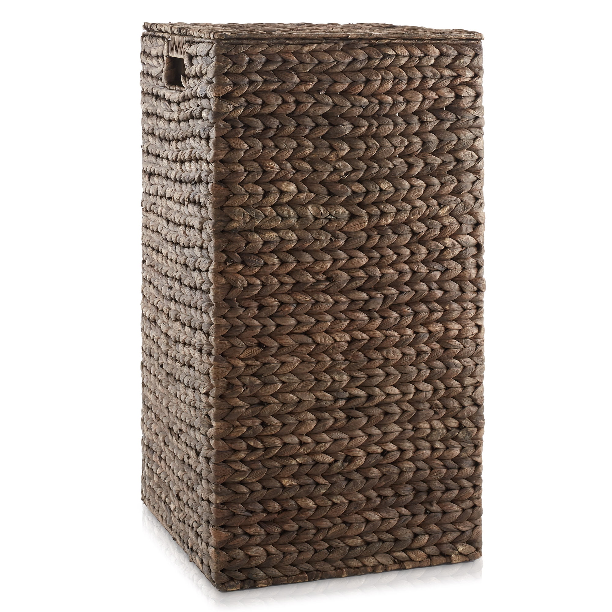 Casafield Laundry Hamper with Lid and Removable Liner Bag - Espresso Dark Brown, Woven Water Hyacinth Square Laundry Basket for Clothes