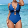 thumbnail image 5 of ZHYou Womens Swimsuits Deep V Neck O Ring Cut Out Monokini Bikini,One Piece Tummy Control Swimwear Bathing Suits,Blue,S, 5 of 9