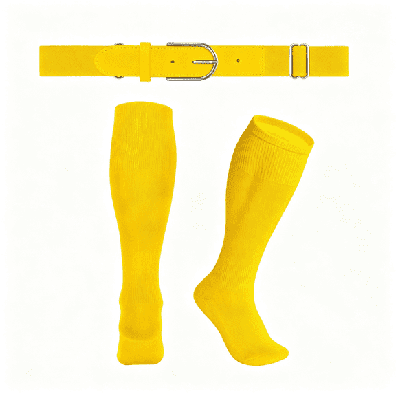 OQRKI Baseball Belt and Socks Combo Set Elastic Baseball Belt and Socks Softball Belts and Socks for Adults and Youth Yellow Baseball Socks