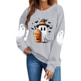 thumbnail image 2 of TKLPEHG Womens Halloween Sweatshirt 2026 Funny Cute Witch Hat Ghost Coffee Cup Graphic Long Sleeve Pullover Crewneck Comfy Holiday Tops Fall Clothes (Gray,L), 2 of 6