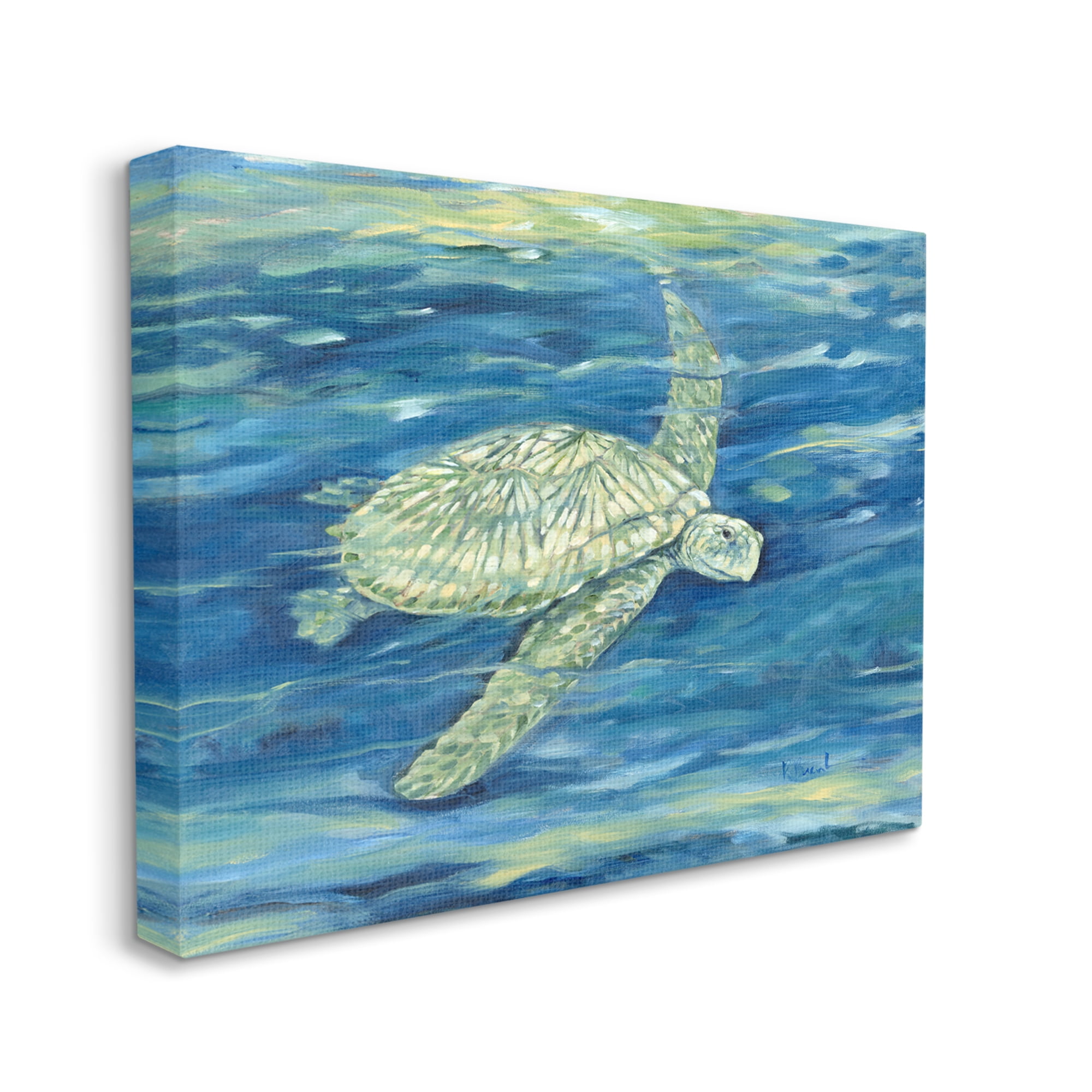 Stupell Industries Turtle Underwater Painting Animals & Insects Painting Gallery Wrapped Canvas Print Wall Art, 48 x 36