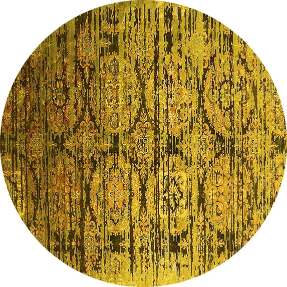 Ahgly Company Machine Washable Indoor Round Oriental Yellow Industrial Area Rugs, 8' Round
