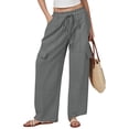 thumbnail image 2 of Women's Cotton Cargo Pants High Waisted Drawstring Wide Leg Trendy Casual Baggy Pants with Pockets 2026, 2 of 7
