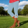 thumbnail image 4 of Women's High Waist Compression Capri Yoga Pants, Side Vent Detail Workout Leggings with Pockets, Plus Size Knee-Length Capri Tights for Gym, Running and Casual Wear Light Blue XL, 4 of 8