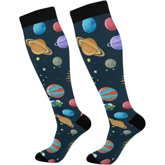 GZHJMY Space Compression Socks, Women Men Long Stocking (20-30mmHg), Travel Knee High Stockings for Athletic Sports,Running,Cycling,Nursing