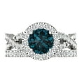 thumbnail image 2 of 1.92 ct Brilliant Round Cut Natural London Blue Topaz 18K White Gold Halo Solitaire with Accents Engagement Bridal Wedding Ring Band Set size 8.25, 2 of 7
