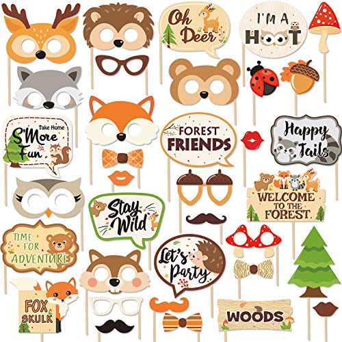 35 PCS Woodland Animal Photo Booth Props Wild One Camping Forest Theme Party  Favors Decorations For Woodland Creatures Baby Shower Birthday Party  Supplies 