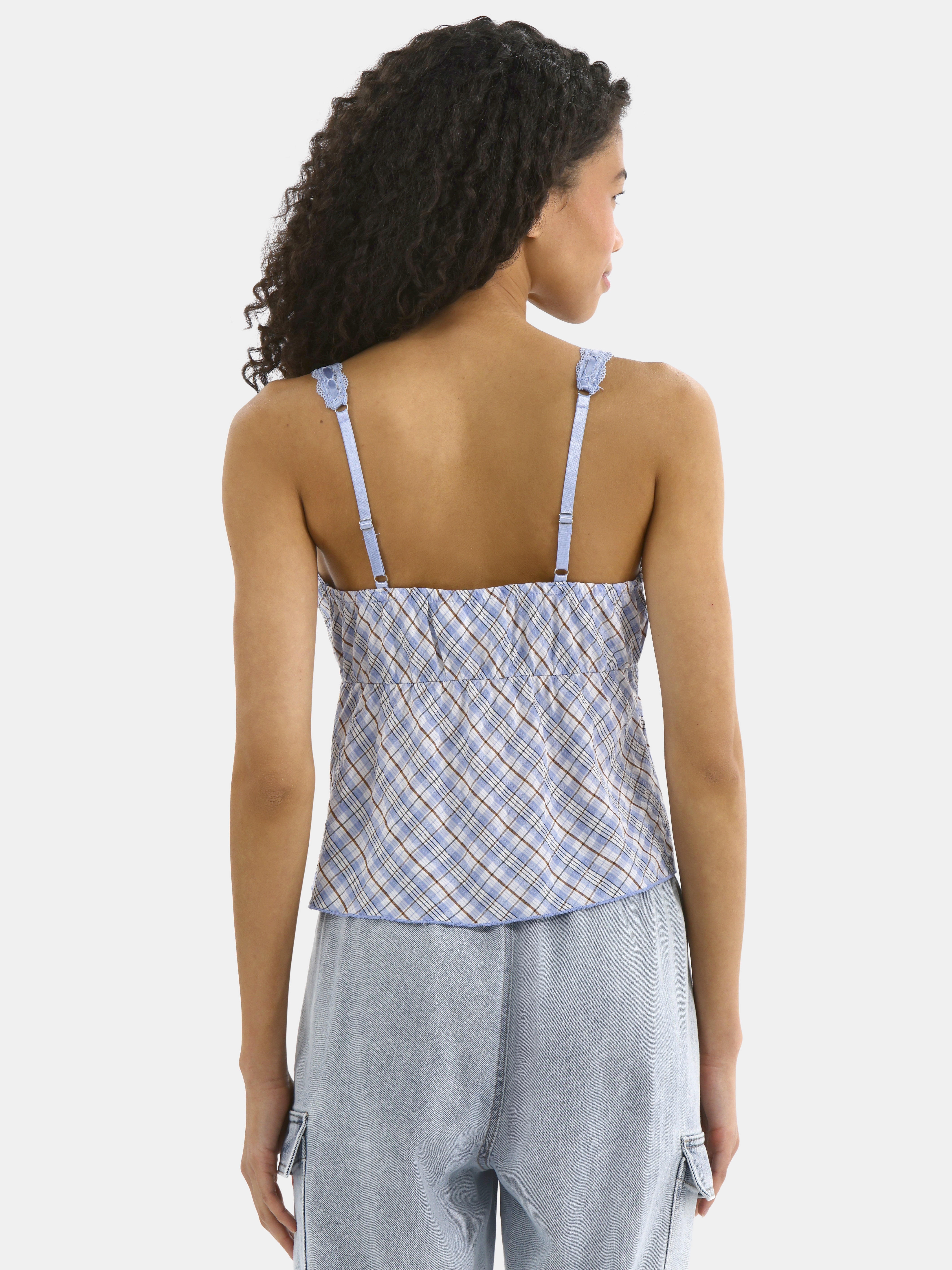 No Boundaries Woven Lace Plaid Cami, Women’s Sizes XXS-XXL