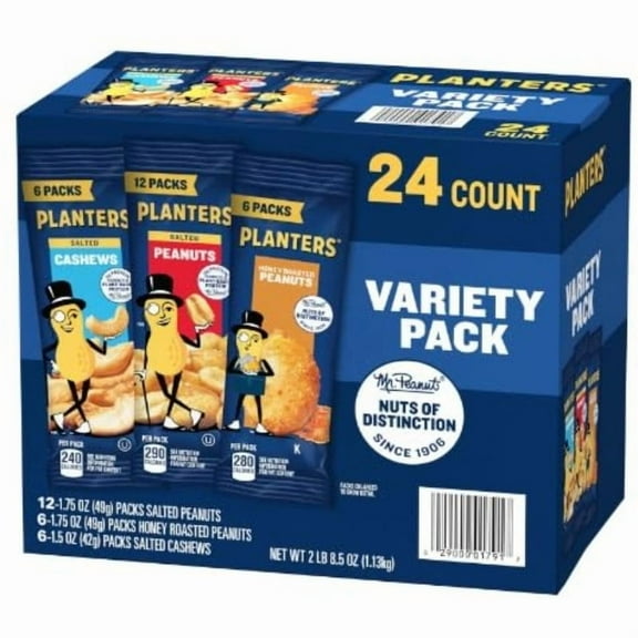 Planters Variety Pack Cashews & Peanuts, 24 pk. 2.53lbs