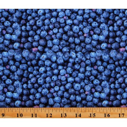 Cotton Blueberries Blueberry Berries Fruits Food Allover Blue Cotton Fabric Print by the Yard (115484)