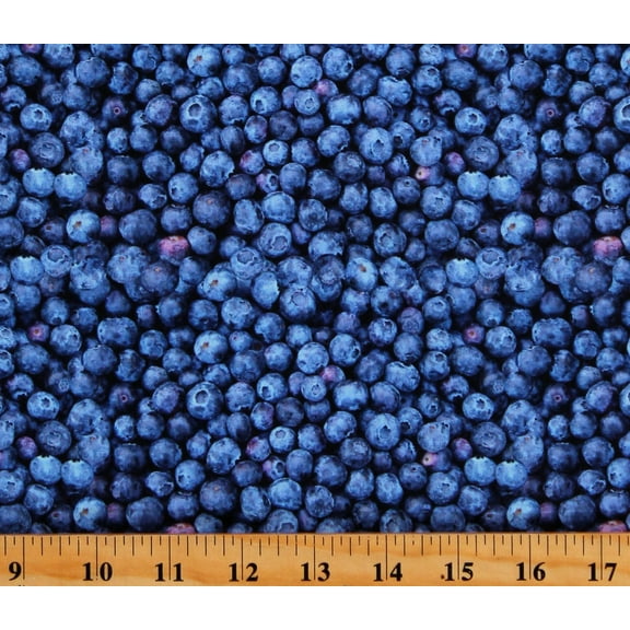 Cotton Blueberries Blueberry Berries Fruits Food Allover Blue Cotton Fabric Print by the Yard (115484)