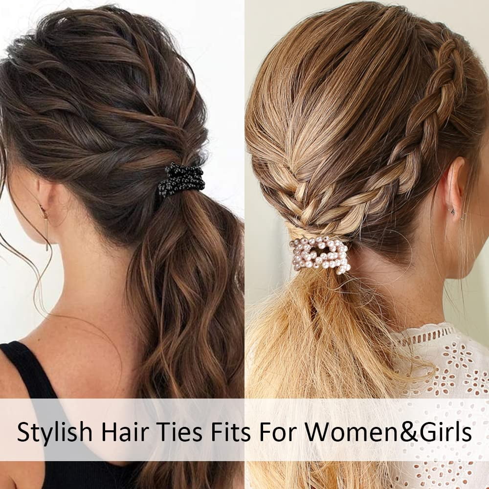 9Pcs Pearl Hair Ties, Crystal Beads Bulk Hair Ropes Stretchy Handmade  Hair Accessories for Women Girls, Multi-color Pearl