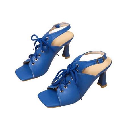 

Summer Saving Clearance! Kukoosong Heels for Women Peep Toe Sandals Metal Buckle Fish Mouth 6CM High Heels Dress Sandals Womens Sandals Blue 37