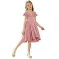 thumbnail image 4 of Arshiner Girls Summer Dress Off Shoulder Flutter Sleeve Midi Swing Cassual Formal Dresses with Pocket, 4 of 8