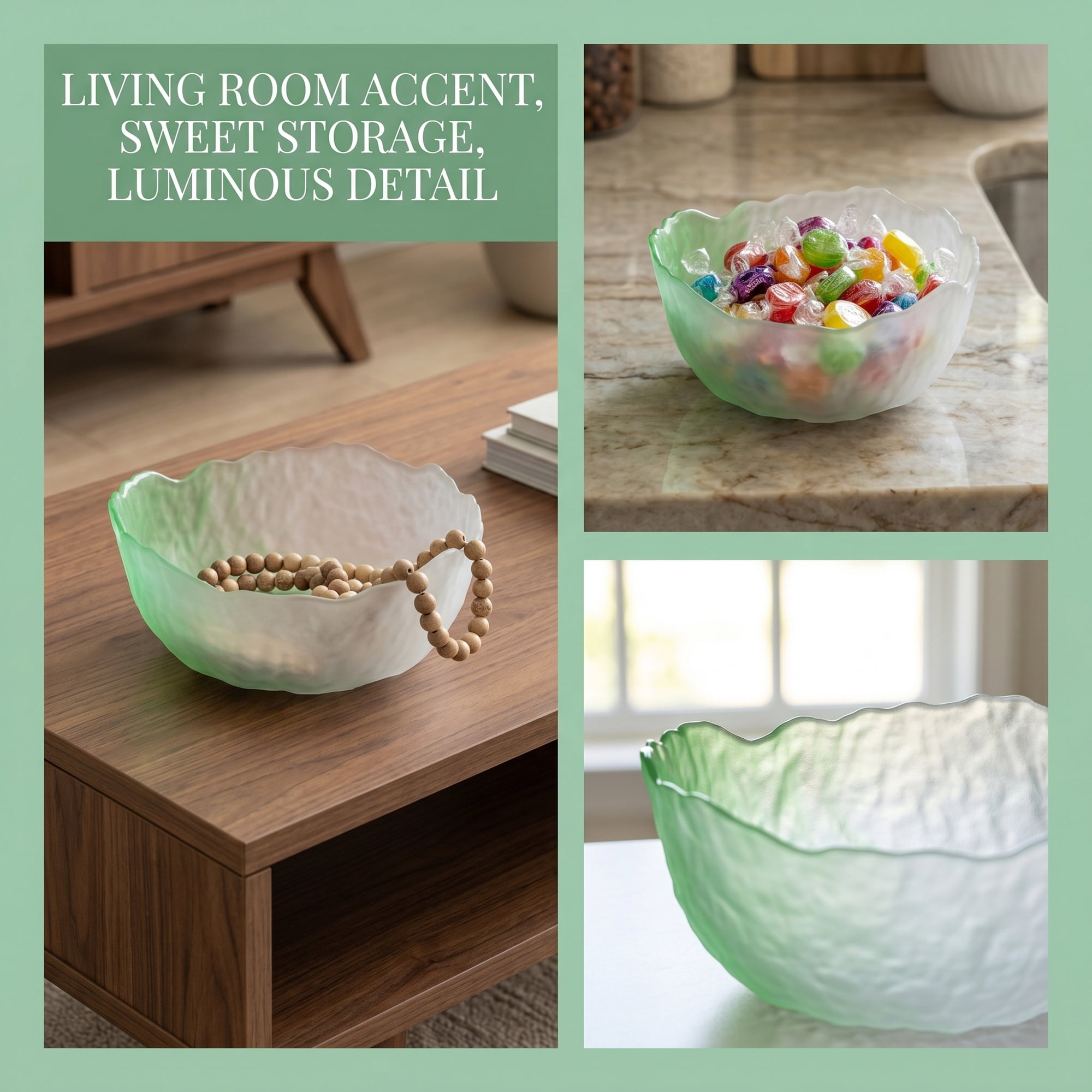 Unique Bargains Elegant Glass Small Aesthetic Salad Bowl Light Green 5.1" x 5.1" x 2.4"