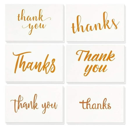 Thank You Cards - 36-Pack Thank You Greeting Cards, 6 Gold Font Designs, Thank You Note Cards, Envelopes Included, 4 x 6