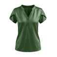 thumbnail image 4 of Tqcoqu Womens Satin Blouse for Women Business Work Tops Casual Cap Sleeve V Neck Button Down Shirts,Army Green,Women's S-XXL, 4 of 6
