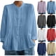 thumbnail image 1 of Hfnxid Womens Button Down Shirts Long Sleeve Loose Pleated Tshirts Solid Color Linen Tops Casual Breathable Blouses Purple,S, 1 of 7