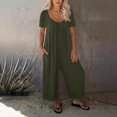 thumbnail image 2 of Women Short Sleeve Scoop Neck Wide Leg Jumpsuit Casual Loose Outfit with Pockets, 2 of 5